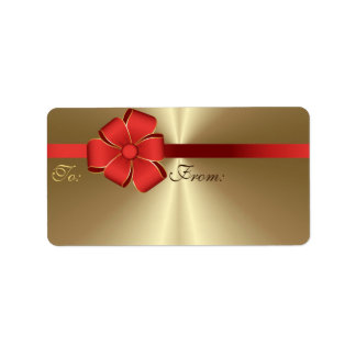 Gift Labels - Red Bow & Ribbon on Gold
