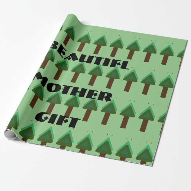 GIFT _MOTHER_LETTER_TREE_GREEN_SAGE_BROWN_BLACK WRAPPING PAPER (Unrolled)