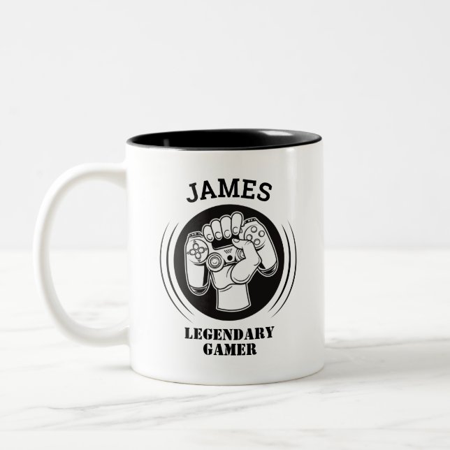 Gift Name Personalized Funny Gaming Geek Birthday Two-Tone Coffee Mug (Left)