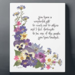 gift of appreciation plaque<br><div class="desc">Beautiful words of appreciation and thanks for anyone who means a great deal to you or has done something wonderful for you. Especially appropriate for teachers, mentors, counselors, nurses and those who make the most difference in our lives. Flower arrangement highlights pansies but also includes asters, larkspur, delphinium, narcissus, scented...</div>