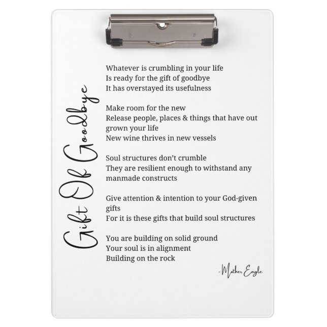 Gift of goodbye surrender poem poster wall art clipboard (Front)