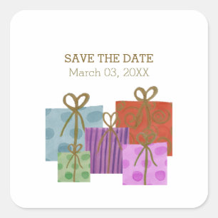 Gift Package Save The Date Square Sticker