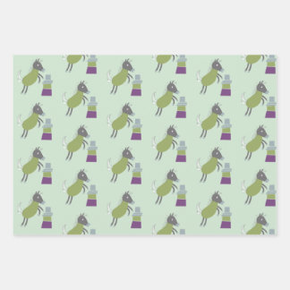 gift paper 3 sheets of green pink