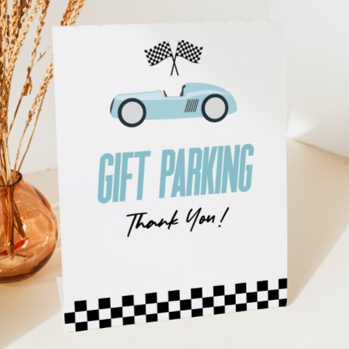 Gift Parking Blue Race Car Party Table Pedestal Sign