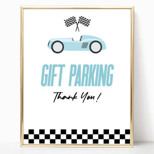 Gift Parking Blue Race Car Party Table Sign