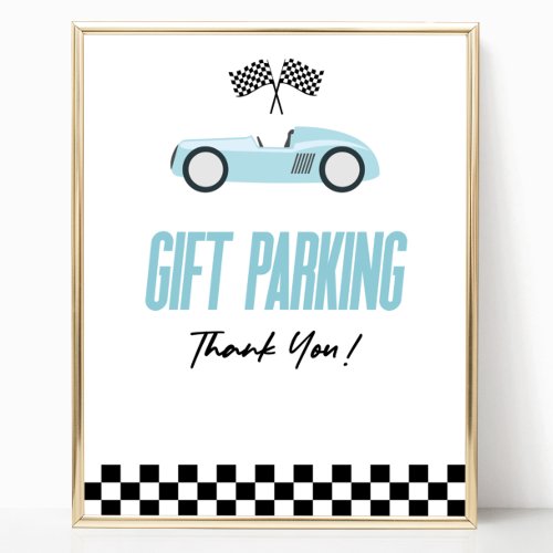 Gift Parking Blue Race Car Party Table Sign