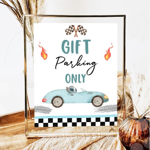 Gift Parking Only Blue Race Car Two Fast Birthday  Poster