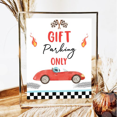 Gift Parking Only Red Race Car Two Fast Birthday  Poster
