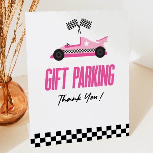 Gift Parking Pink Race Car Party Table Pedestal Sign