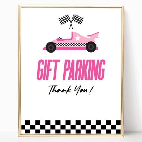 Gift Parking Pink Race Car Party Table Sign