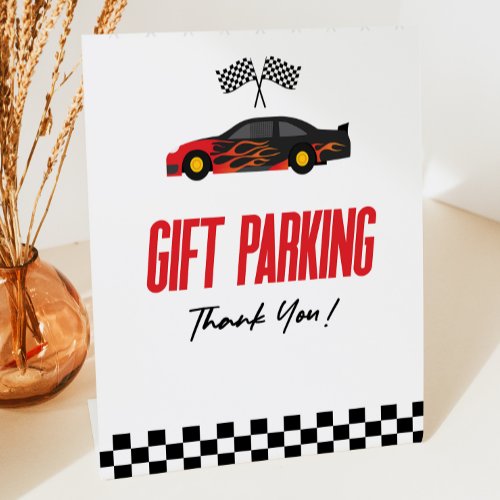 Gift Parking Red Race Car Party Table Pedestal Sign