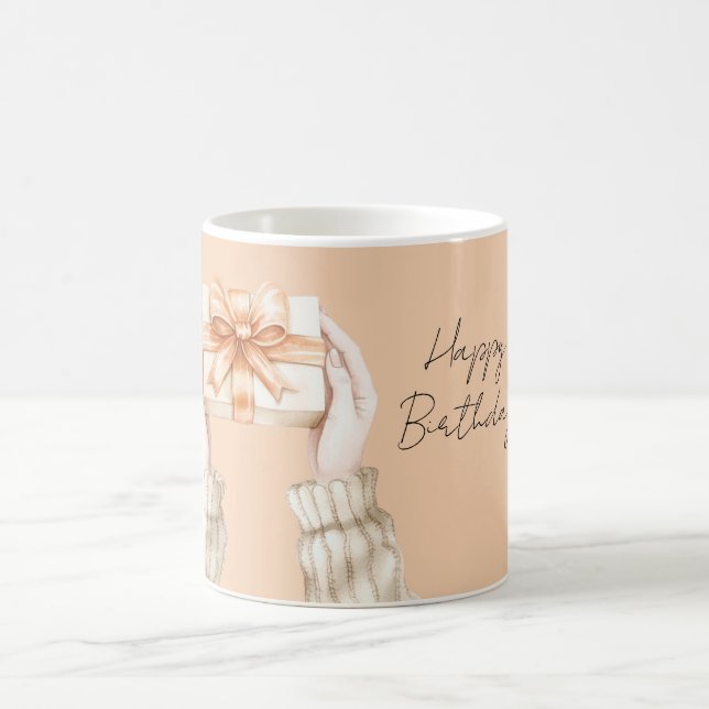 Gift Peach Ribbon Bow Coffee Mug (Center)