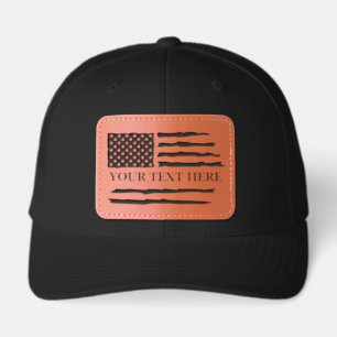 Gift Personalized American Flag Patriotic Custom Leather Patch Hat