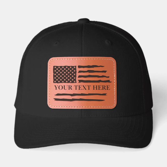 Gift Personalized American Flag Patriotic Custom Leather Patch Hat (Front)