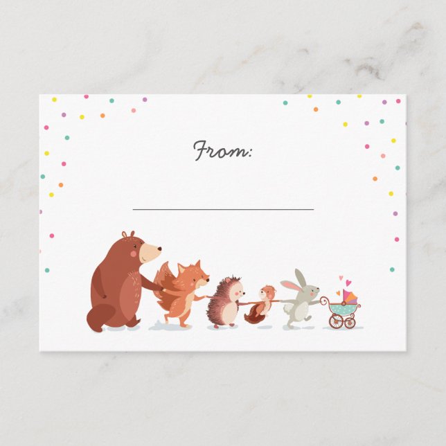 Gift poem Baby Shower insert card Woodland animals (Front)