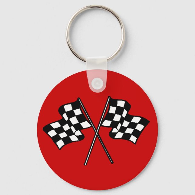 Gift ~ Racing Fans Black & White checkered flags Keychain (Front)