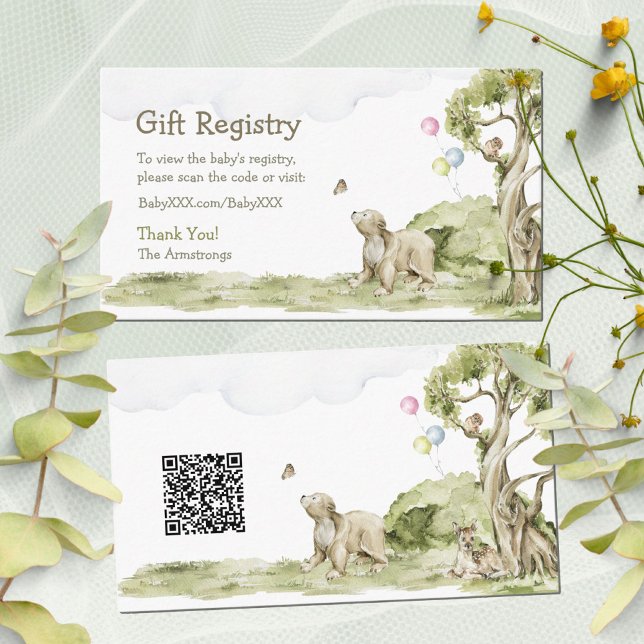 Gift Registry Bearly Wait Baby Shower QR Code Enclosure Card (Bearly Wait Cute Bear Watercolor Baby Show QR Code Enclosure Card ©Susanne Sachers - Sunny Mind 🌞)