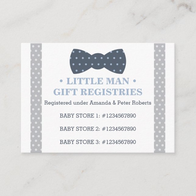 Gift Registry Card, Little Man, Bow Tie Enclosure Card (Front)