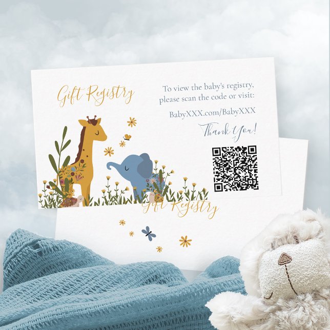 Gift Registry Cute Animals QR Code Baby Shower Enclosure Card (Baby Shower Gift Registry Wild Animals QR Code Enclosure Card ©Susanne Sachers - Sunny Mind Design )