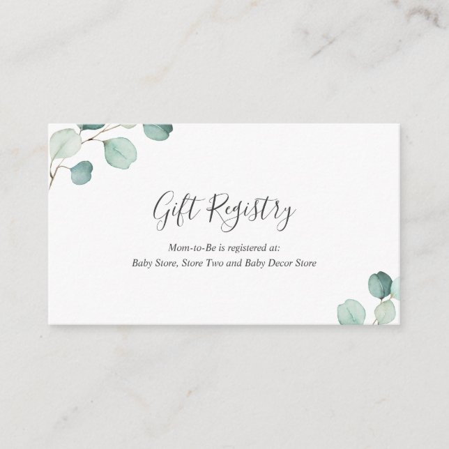 Gift Registry Greenery Eucalyptus Baby Shower Enclosure Card (Front)