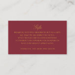Gift Registry Honeymoon Burgundy Wedding Monogram Enclosure Card<br><div class="desc">Fully editable insert card for gifts,  directions,  accommodations etc; whatever wedding details that you need to add to your wedding invitation suite as a business card. Monogram on the back side. Shown in gold and burgundy,  background color is editable.
Basic and elegant.</div>