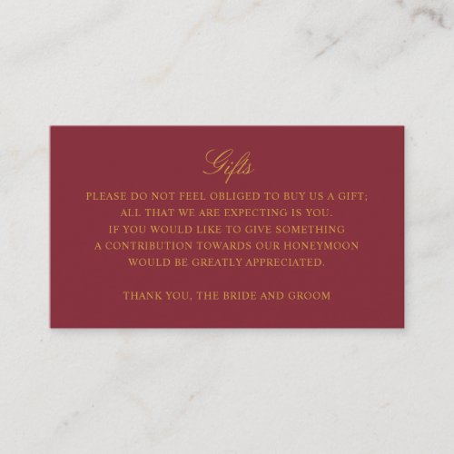 Gift Registry Honeymoon Burgundy Wedding Monogram Enclosure Card