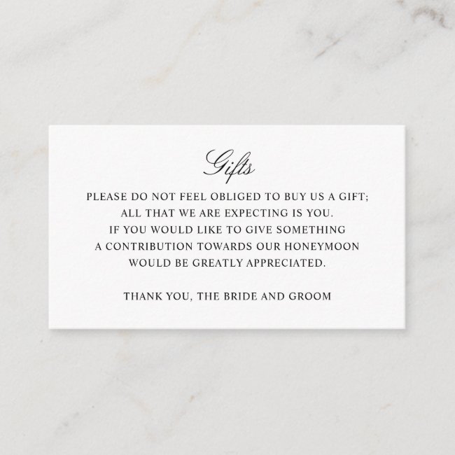 Gift Registry Honeymoon Fund Wedding Monogram Enclosure Card