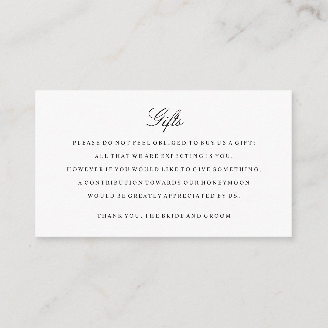 Gift Registry Insert Cards Black and White Zazzle