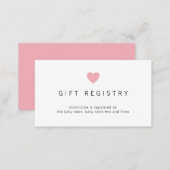 Gift Registry Pink Heart Girl Baby Shower Enclosure Card (Front/Back)