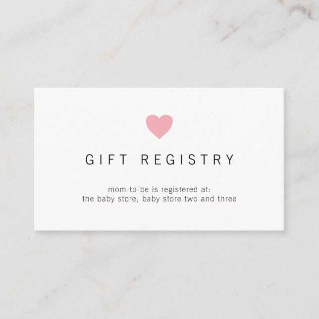 Gift Registry Pink Heart Girl Baby Shower Enclosure Card (Front)
