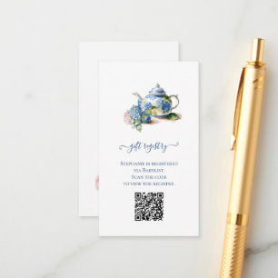 Gift Registry QR Code Blue Hydrangea Baby Shower  Enclosure Card