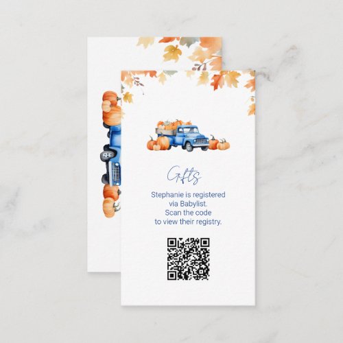  Gift Registry QR Code Blue Truck Little Pumpkin  Enclosure Card