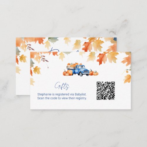  Gift Registry QR Code Blue Truck Little Pumpkin  Enclosure Card