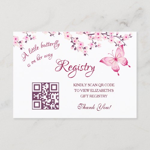 Gift Registry QR Code   Butterfly Baby Shower Enclosure Card