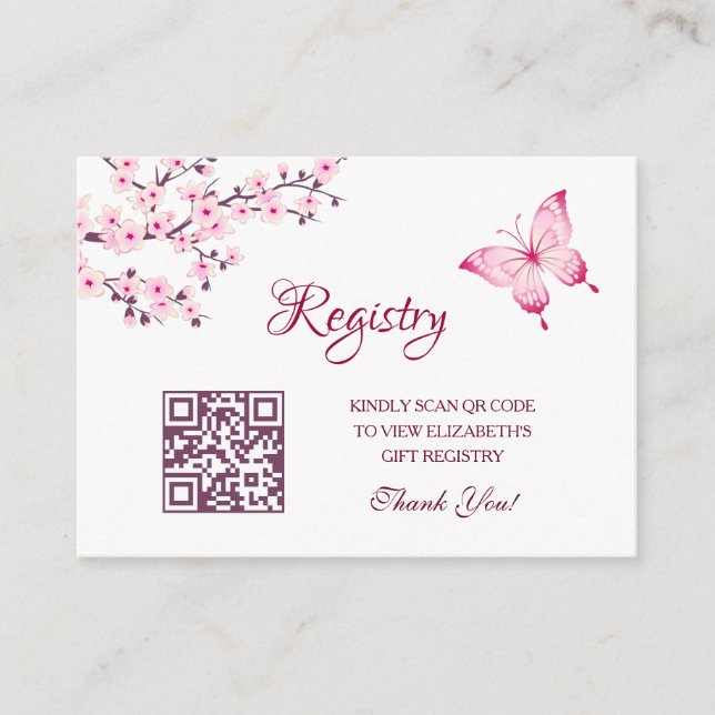 Gift Registry QR Code |  Butterfly Baby Shower Enclosure Card (Front)