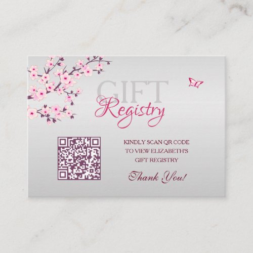 Gift Registry QR Code  Cherry Blossom Baby Shower Enclosure Card