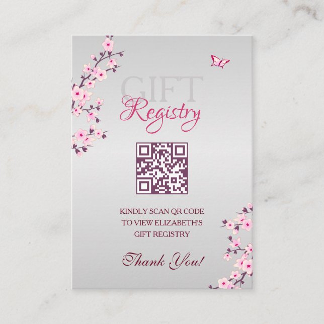 Gift Registry QR Code  Cherry Blossom Baby Shower Enclosure Card (Front)