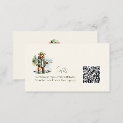  Gift Registry QR Code Cute Fishing Teddy Bear Enclosure Card