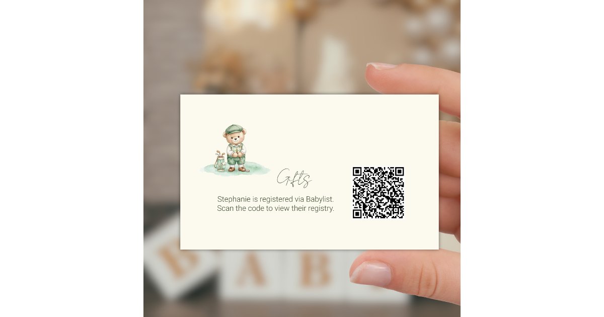 Qr Code Bear Gift Registry QR Code Cute Golfing Teddy Bear Enclosure Card | Zazzle