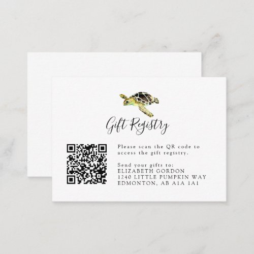 Gift Registry QR Code Sea Turtle Baby Shower Enclosure Card