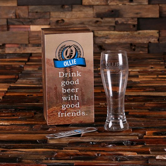 Gift Set: Engraved Bottle Opener & Pilsner Glass (Front)