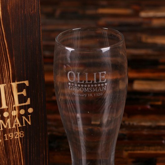 Gift Set: Etched Bottle Opener and Pilsner Glass (Front)