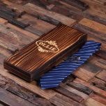 Gift Set: Mongorammed Cufflinks, Tie Bar & Blue Ti<br><div class="desc">This set comes with 1 dark blue striped tie,  1 tie clip,  1 pair of cuff links and 1 wood box. We can have names/initials engraved on the cuff links/tie clip and can engrave anything on the wood box. It is a special gift for a father,  boyfriend or husband.</div>