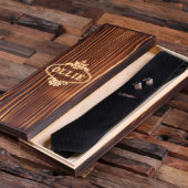 Gift Set: Monogram Cufflinks, Tie Bar & Black Tie (Inside)