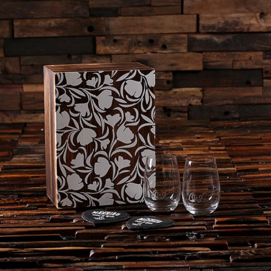 Gift Set: Slate Coasters & Stemless Wine Glasses (Front)