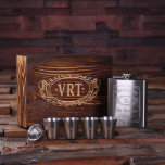 Gift Set: Steel Shot Glasses, Funnel & Flask<br><div class="desc">This sets comes with 1 whiskey flask, 4 steel metal glasses and 1 wood box. It is the best choice for anyone who needs great groomsmen gift, best man gift, graduation gift, 21st birthday gift. Quote Ideas: 1) “A drunk man’s words are a sober man’s thoughts.” ~ Steve Fergosi 2)...</div>