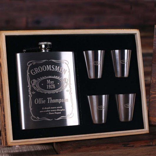Gift Set: Steel Shot Glasses, Funnel & Flask (Inside)