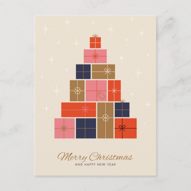 Gift Stack Christmas Tree Holiday Postcard (Front)