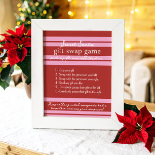 Gift Swap Game Secret Santa Cabana Pink Stripe Poster