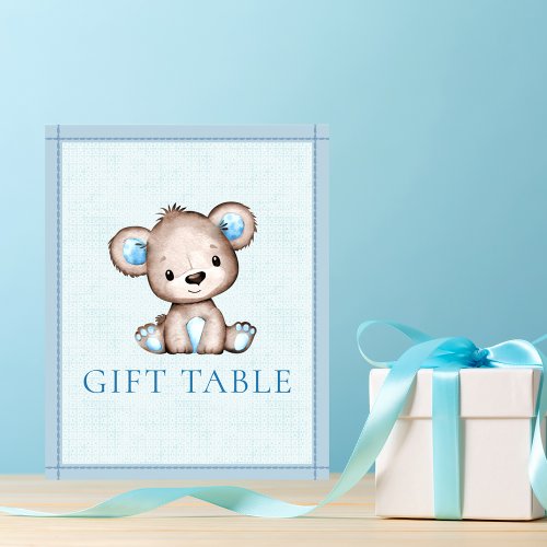 Gift Table Cute Brown Bear Baby Shower Poster